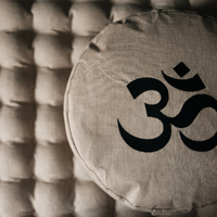 Embroidery Zafu OM Linen floor cushion with Buckwheat hulls /Organic Meditation cushion/ pillow seat