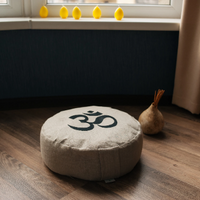 Embroidery Zafu OM Linen floor cushion with Buckwheat hulls /Organic Meditation cushion/ pillow seat