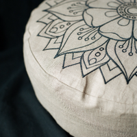 Embroidery Meditation Set Zafu & Zabuton with Buckwheat hulls Mandala Linen Floor cushions Meditation pillow pouf PillowSeat Yoga