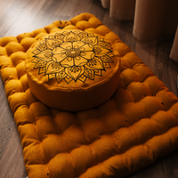 Embroidery mustard Meditation Set Zafu & Zabuton with Buckwheat hulls Mandala Linen Floor cushions Meditation pillow pouf PillowSeat Yoga