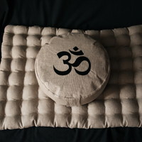 Embroidery Zafu OM Linen floor cushion with Buckwheat hulls /Organic Meditation cushion/ pillow seat/Meditation pillow for Yoga studioOm