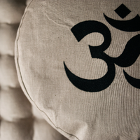Embroidery Zafu OM Linen floor cushion with Buckwheat hulls /Organic Meditation cushion/ pillow seat