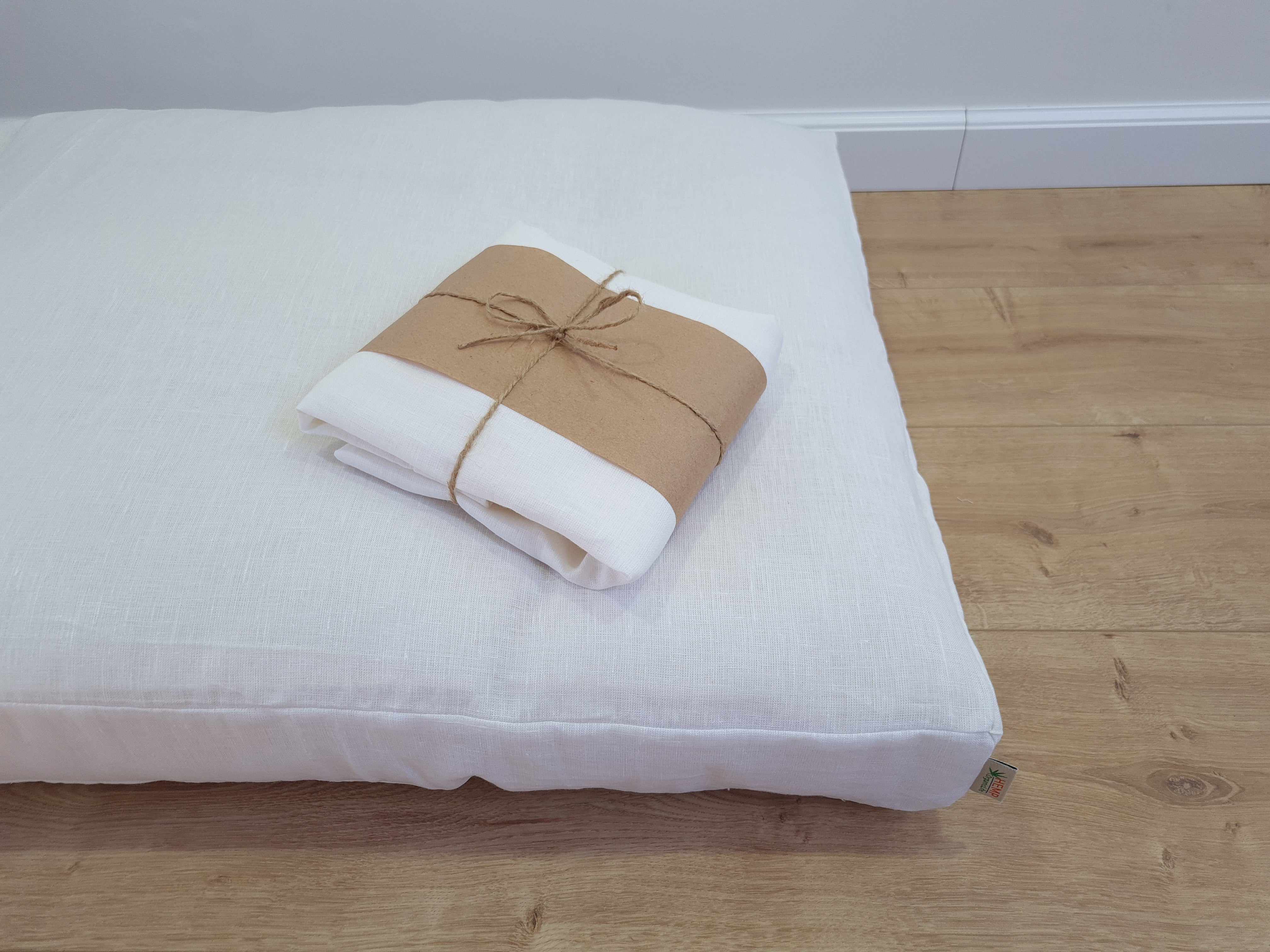 Hemp Linen pet mat pad mattress cushion with two removable White linen covers organic hemp fiber filler in white linen fabric
