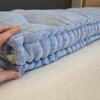 Hemp Custom madeWindow Mudroom Floor bench cushion filled organic hemp fiber in natural light blue linen fabric unique all natural pillow