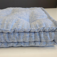 Hemp Custom madeWindow Mudroom Floor bench cushion filled organic hemp fiber in natural light blue linen fabric unique all natural pillow