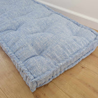 Hemp Custom madeWindow Mudroom Floor bench cushion filled organic hemp fiber in natural light blue linen fabric unique all natural pillow