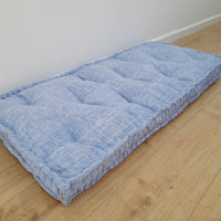 Hemp Custom madeWindow Mudroom Floor bench cushion filled organic hemp fiber in natural light blue linen fabric unique all natural pillow