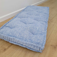 Hemp Custom madeWindow Mudroom Floor bench cushion filled organic hemp fiber in natural light blue linen fabric unique all natural pillow