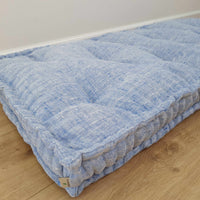 Hemp Custom madeWindow Mudroom Floor bench cushion filled organic hemp fiber in natural light blue linen fabric unique all natural pillow