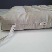 Hemp Linen cushion with ties filled organic hemp fiber in natural non dyed linen fabric window bench cushion custom made