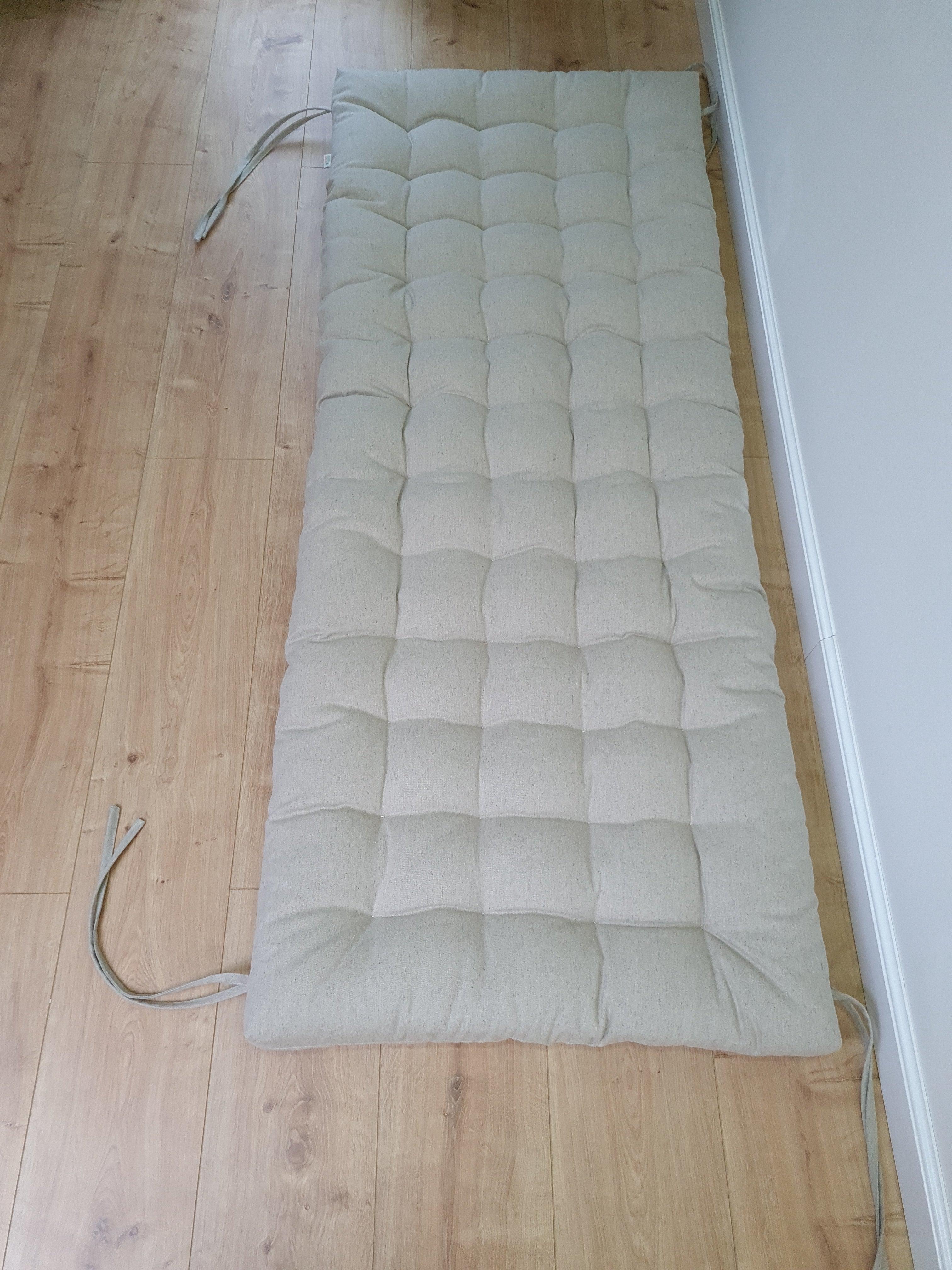 Hemp Linen cushion with ties filled organic hemp fiber in natural non dyed linen fabric window bench cushion custom made