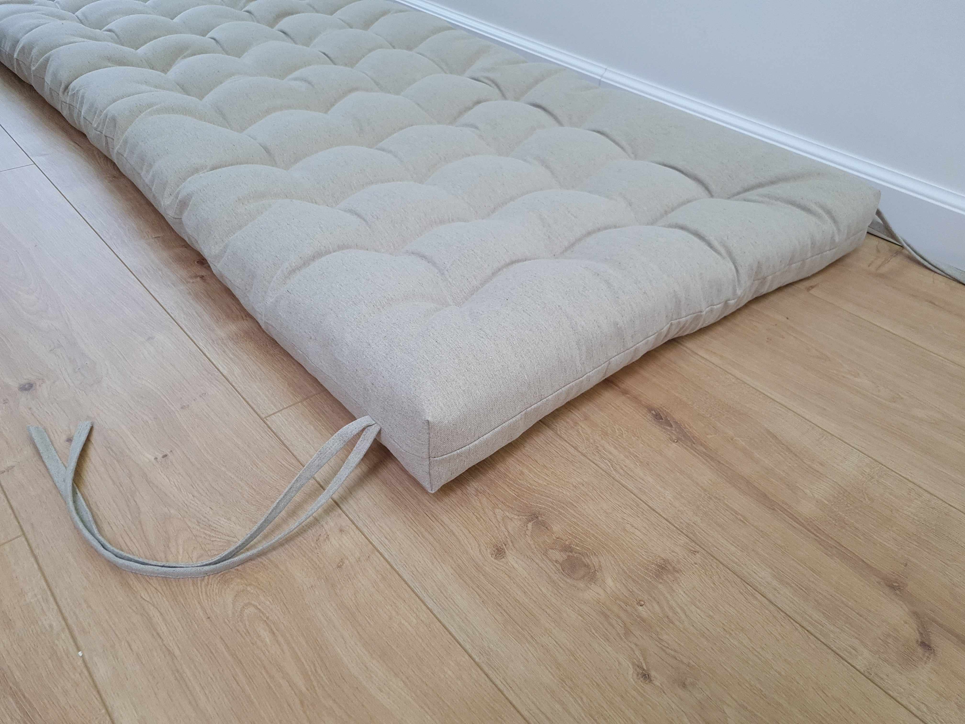 Hemp Linen cushion with ties filled organic hemp fiber in natural non dyed linen fabric window bench cushion custom made