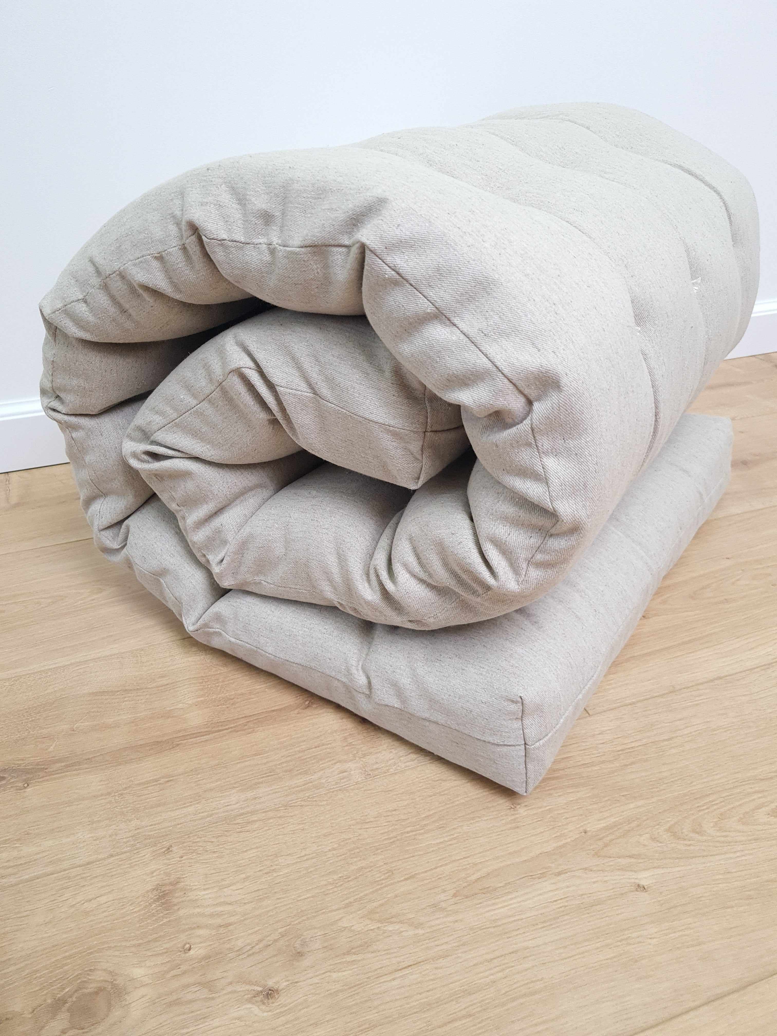 Hemp Linen cushion mat with organic hemp fiber filling in natural non dyed linen fabric window bench cushion custom made
