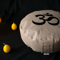 Embroidery Zafu OM Linen floor cushion with Buckwheat hulls /Organic Meditation cushion/ pillow seat/Meditation pillow for Yoga studioOm