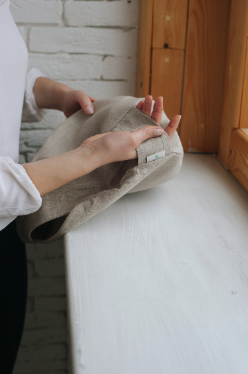 Linen natural grey non-dyed cover for Zafu with zipper / linen floor cushion Without Filler