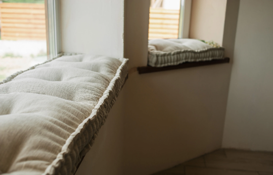 Hemp Natural non-dyed grey window Mudroom Floor Bench cushion with organic hemp fiber filling in linen fabric custom made