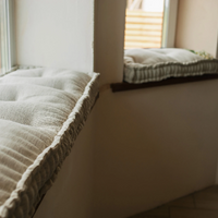 Hemp Natural non-dyed grey window Mudroom Floor Bench cushion with organic hemp fiber filling in linen fabric custom made