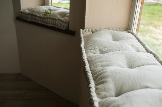 Hemp Natural non-dyed grey window Mudroom Floor Bench cushion with organic hemp fiber filling in linen fabric custom made