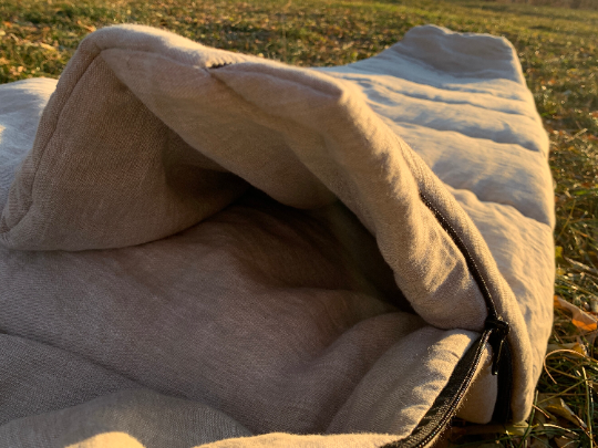36" x 84" the HEMP natural Sleeping bag with hood organic hemp fiber filling inside in linen non-dyed fabric