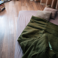 HEMP Sleeping bag "Forest Green" organic hemp fiber filling in natural linen fabric