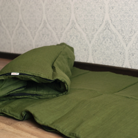 HEMP Sleeping bag "Forest Green" organic hemp fiber filling in natural linen fabric