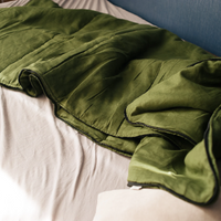HEMP Sleeping bag "Forest Green" organic hemp fiber filling in natural linen fabric