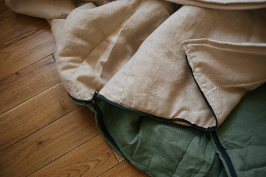Organic HEMP Sleeping bag in linen fabric- organic hemp fiber filling in natural linen fabric - blanket quilt, hand made
