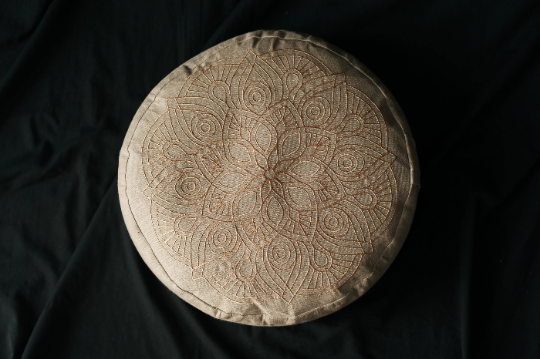Embroidery Meditation Set Zafu & Zabuton with Buckwheat hulls Mandala Linen Floor cushions Meditation pillow pouf PillowSeat Yoga