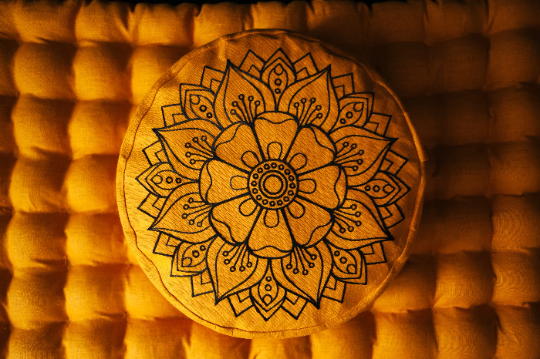 Embroidery mustard Meditation Set Zafu & Zabuton with Buckwheat hulls Mandala Linen Floor cushions Meditation pillow pouf PillowSeat Yoga