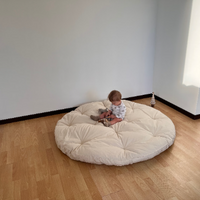 Round thick Organic Play Mat Crawling mat filled HEMP Fiber filler in non-dyed cotton fabric for playpen Nursery padded
