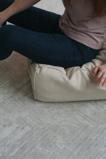 Unique HEMP floor cushion Marogan filled organic hemp fiber in thick natural linen fabric 24"x24" couch settee ottoman