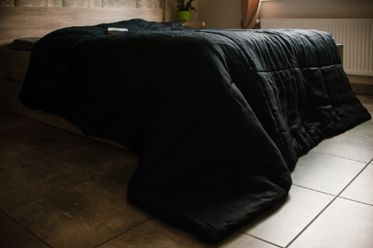 Black HEMP Linen comforter Blanket Duvet insert 400 gr filler organic Hemp fiber in natural linen fabric
