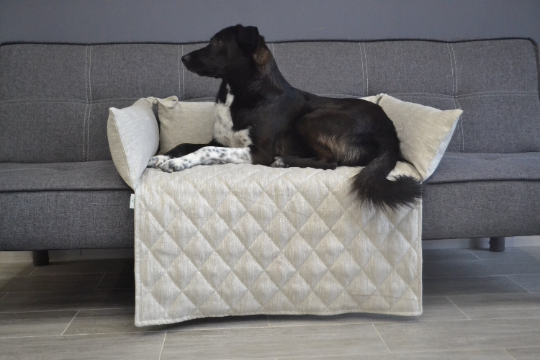 Organic HEMP Dog protector mat bed on a sofa Natural non-dyed linen fabric filled organic HEMP Fiber - mat carpet - house for cats organic