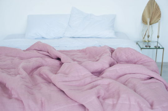 Hemp summer blanket coral pink organic hemp fiber in soft washed linen fabric for hot summer nights extra thin