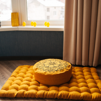 Embroidery mustard Meditation Set Zafu & Zabuton with Buckwheat hulls Mandala Linen Floor cushions Meditation pillow pouf PillowSeat Yoga