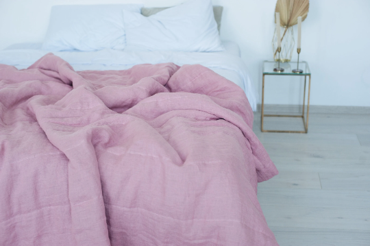 Hemp summer blanket coral pink organic hemp fiber in soft washed linen fabric for hot summer nights extra thin