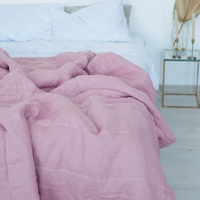 Hemp summer blanket coral pink organic hemp fiber in soft washed linen fabric for hot summer nights extra thin