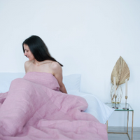 Hemp summer blanket coral pink organic hemp fiber in soft washed linen fabric for hot summer nights extra thin