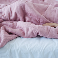 Hemp summer blanket coral pink organic hemp fiber in soft washed linen fabric for hot summer nights extra thin