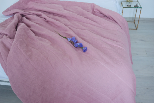 Hemp summer blanket coral pink organic hemp fiber in soft washed linen fabric for hot summer nights extra thin