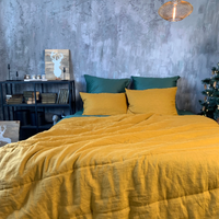 Natural HEMP LINEN Blanket "Mustard" quilt - linen organic fabric + filler organic Hemp fiber - Full Twin Queen King custom size