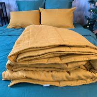 Natural HEMP LINEN Blanket "Mustard" quilt - linen organic fabric + filler organic Hemp fiber - Full Twin Queen King custom size
