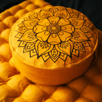 Embroidery mustard Meditation Set Zafu & Zabuton with Buckwheat hulls Mandala Linen Floor cushions Meditation pillow pouf PillowSeat Yoga