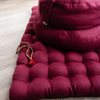 Maroon meditation cushions set Zafu and Zabuton with buckwheat hulls floor pillow Zen yoga space