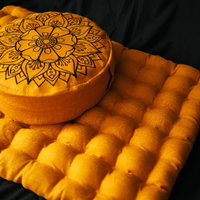 Embroidery mustard Meditation Set Zafu & Zabuton with Buckwheat hulls Mandala Linen Floor cushions Meditation pillow pouf PillowSeat Yoga