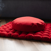 Meditation Set Zafu & Zabuton with Buckwheat hulls Red Linen Floor cushions Meditation pillow Meditation cushion Pillow Seat Yoga