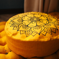Embroidery mustard Meditation Set Zafu & Zabuton with Buckwheat hulls Mandala Linen Floor cushions Meditation pillow pouf PillowSeat Yoga