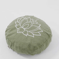 Lotos Embroidery Zafu Linen floor Meditation Cushion with Buckwheat hulls /Organic Meditation cushion/ pillow seat/Meditation pillow Yoga studio