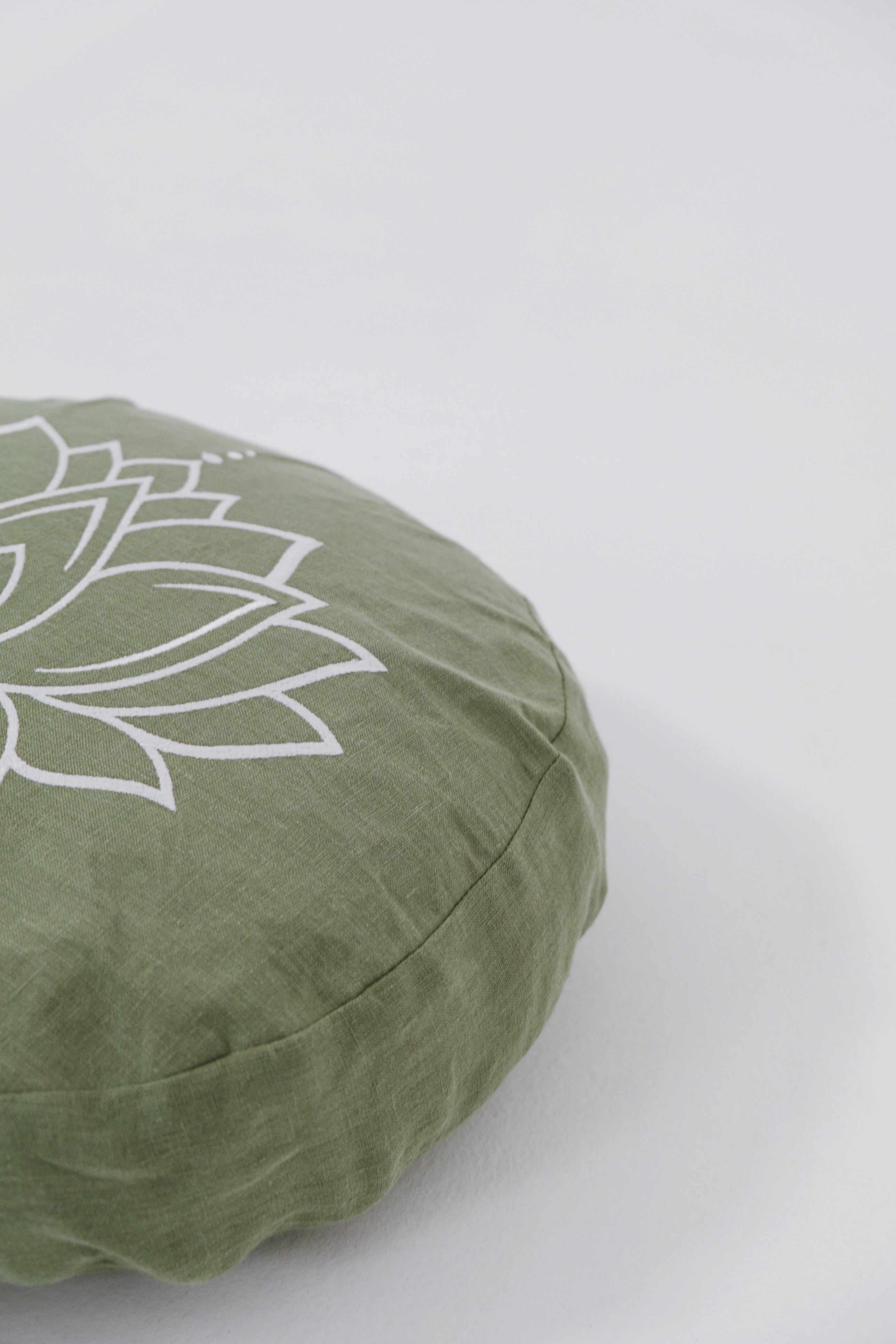 Lotos Embroidery Zafu Linen floor Meditation Cushion with Buckwheat hulls /Organic Meditation cushion/ pillow seat/Meditation pillow Yoga studio