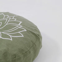 Lotos Embroidery Zafu Linen floor Meditation Cushion with Buckwheat hulls /Organic Meditation cushion/ pillow seat/Meditation pillow Yoga studio